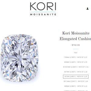 9x7 (2.4ct) Elongated Cushion Kori Moissanite
